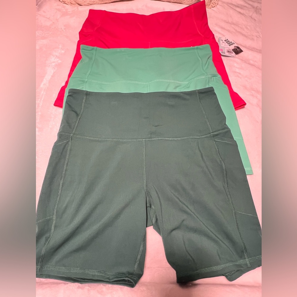 DSG Women's Bike Shorts Trio in Green, Teal, and Pink - Picture 2 of 2